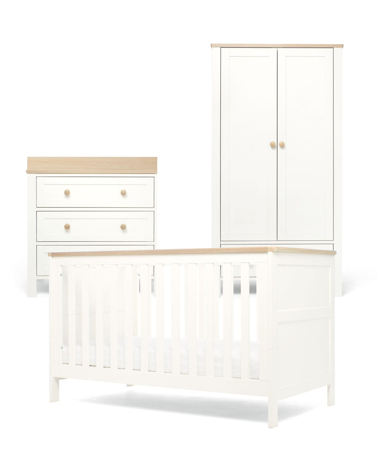 Wedmore 3 Piece Cotbed Range with Dresser Changer & Wardrobe - White/Oak