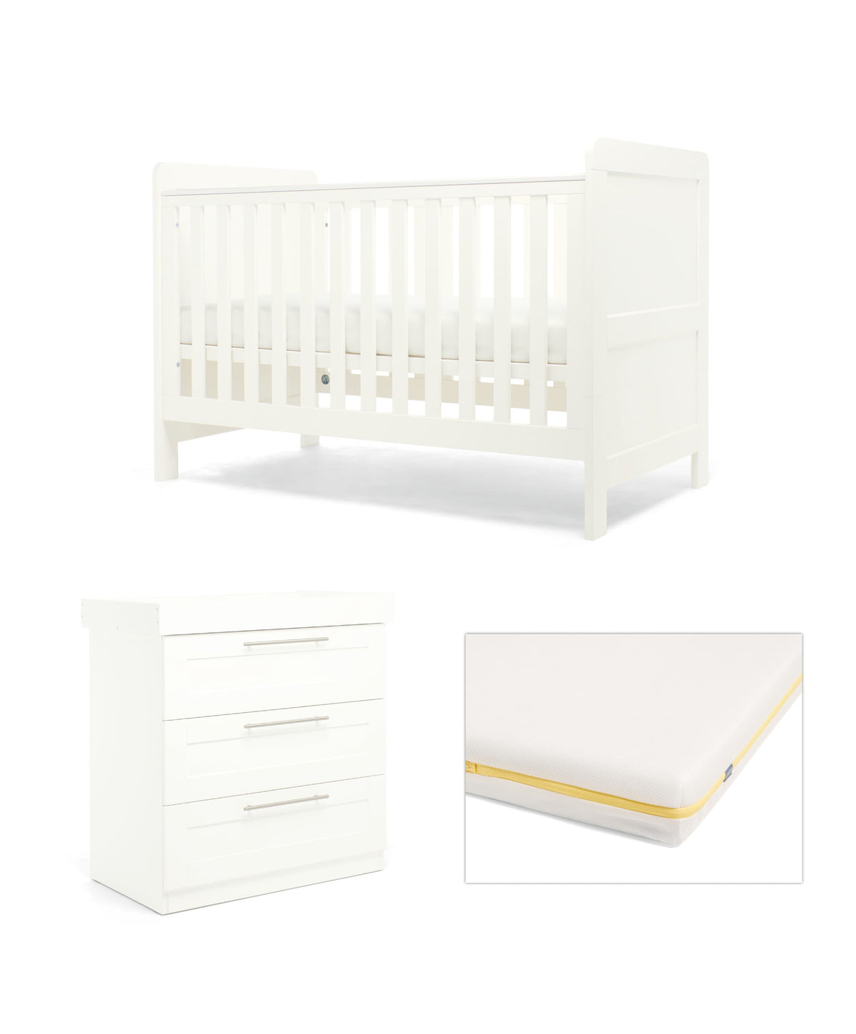 Hampden Nursery Furniture Set & Signature Airflow Fibre Cotbed Mattress - White