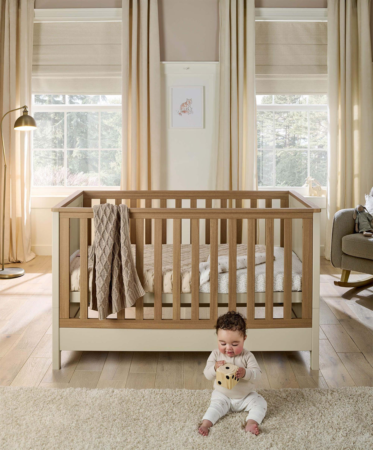 Harwell Nursery Bundle with Lua 2 Bedside Crib (6 Piece) - Thyme/Cashmere
