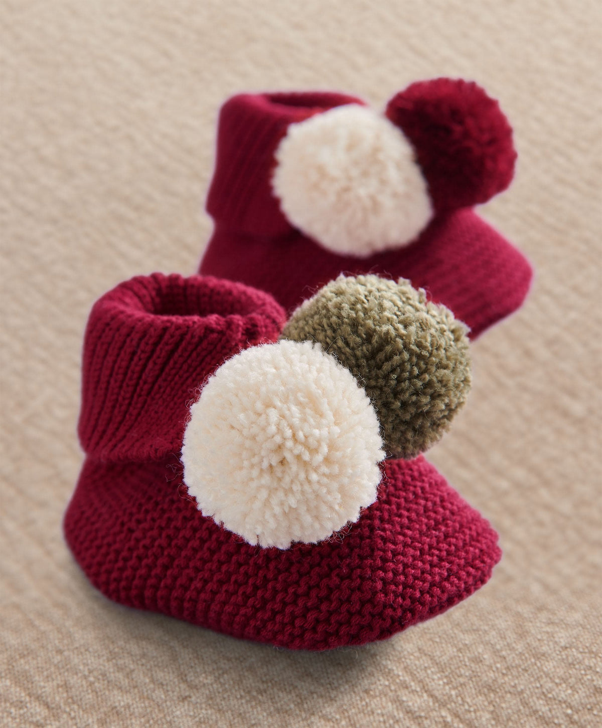 Knitted Pom Pom Booties