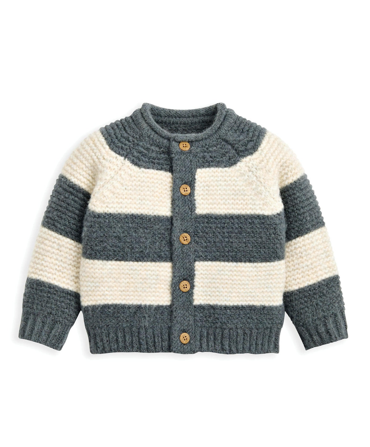 Striped Knit Cardigan with Raglan Sleeves - Blue