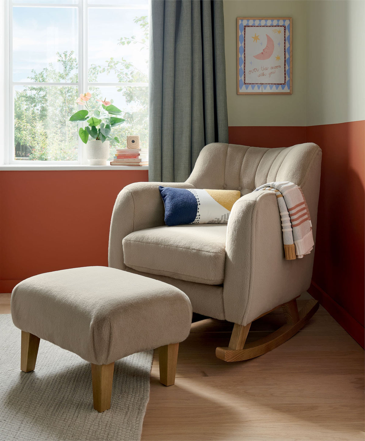 Hilson Nursing Chair & Footstool Set - Almond Sherpa