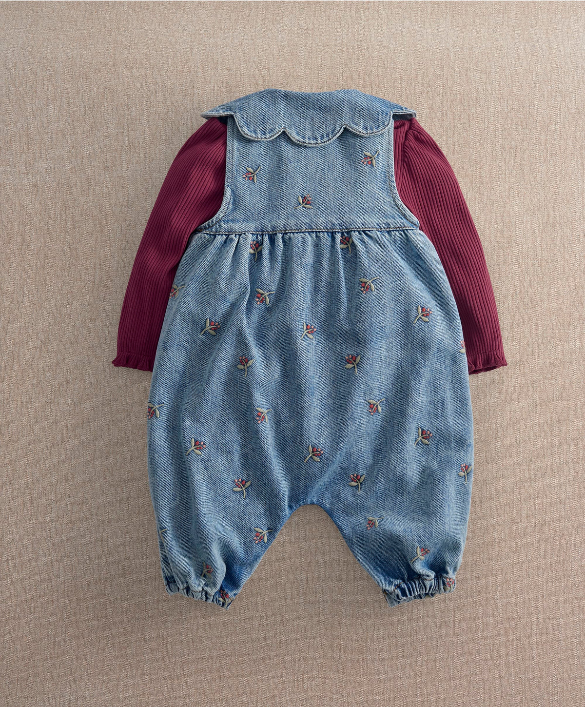 Berry Denim Dungarees and Ribbed Bodysuit Set