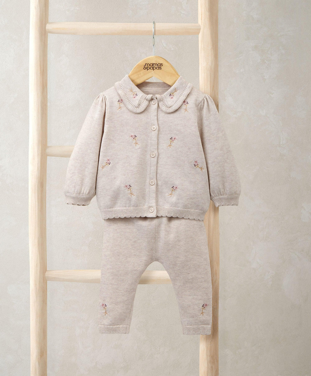 Embroidered Cardigan and Leggings Set with Scallop Detail (2 Pieces)