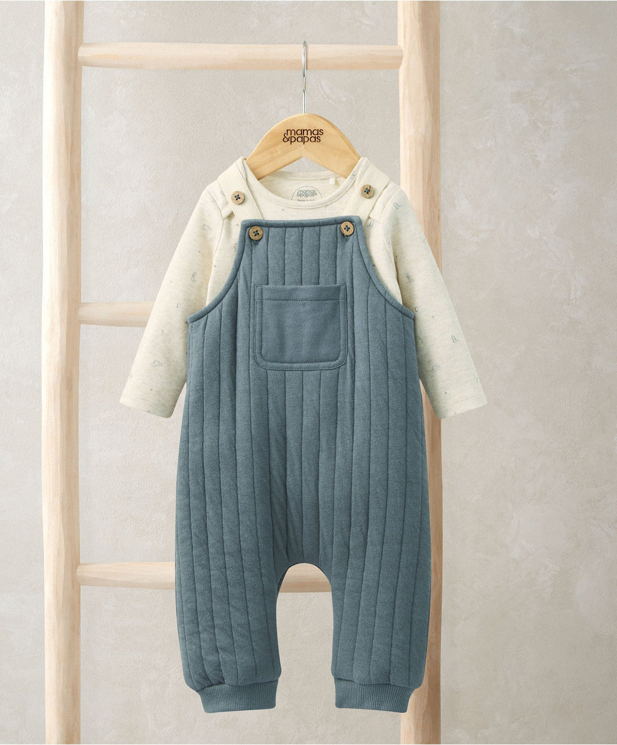 Quilted Dungarees and Oatmeal Bodysuit