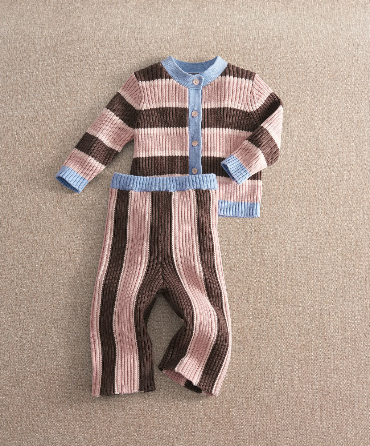 Stripe Cardigan & Knitted Wide Leg Trousers