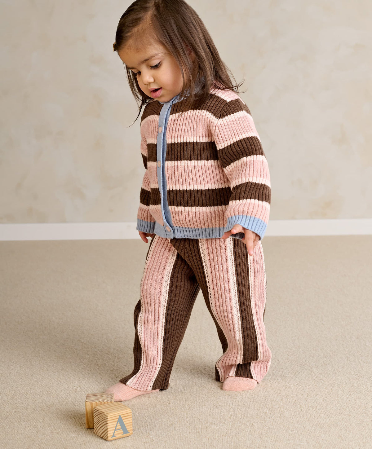 Stripe Cardigan & Knitted Wide Leg Trousers