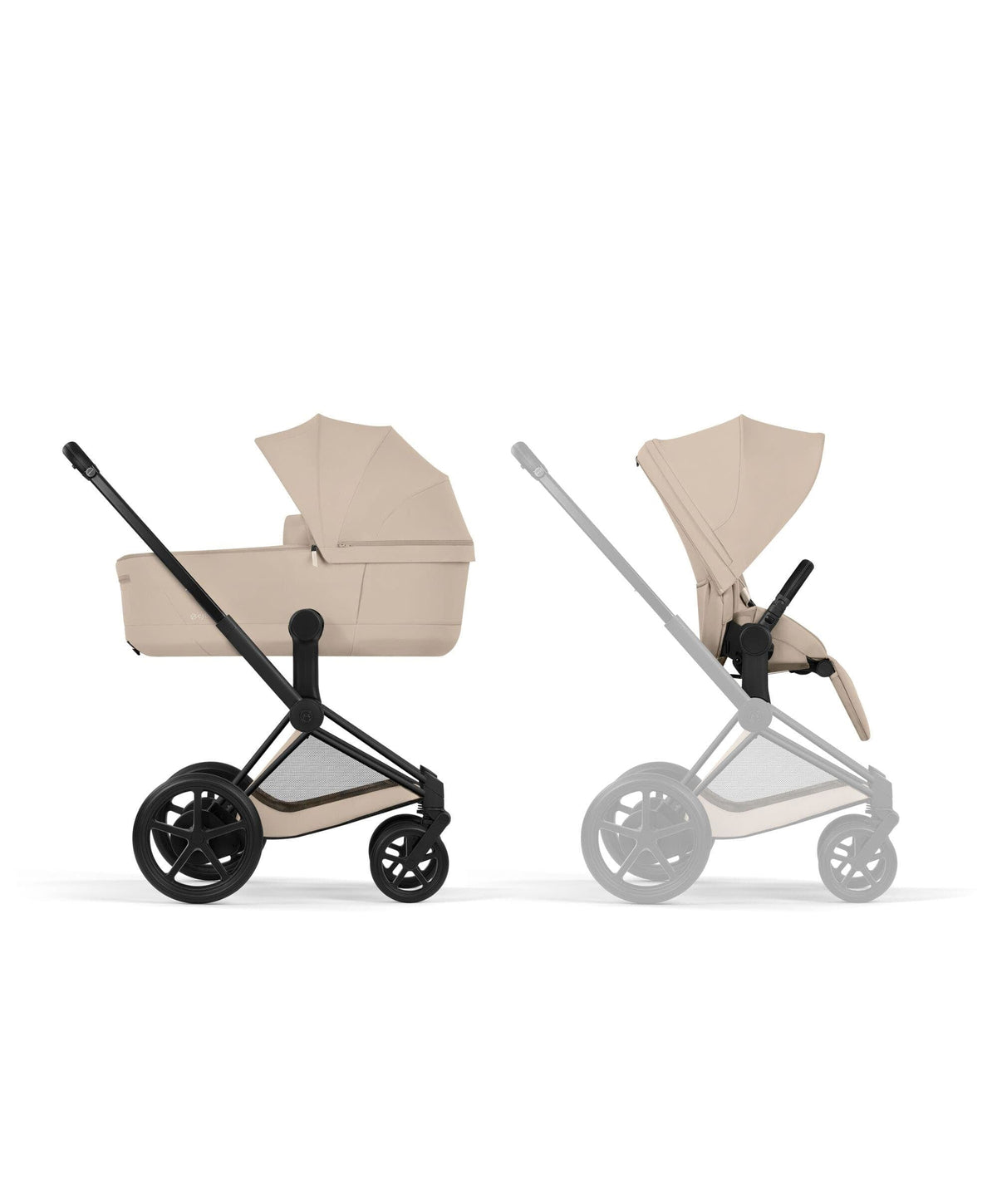 Cybex e-Priam Pushchair & Carrycot Bundle with Cybex Cloud T i-Size Rotating Baby Car Seat & Base - Cozy Beige