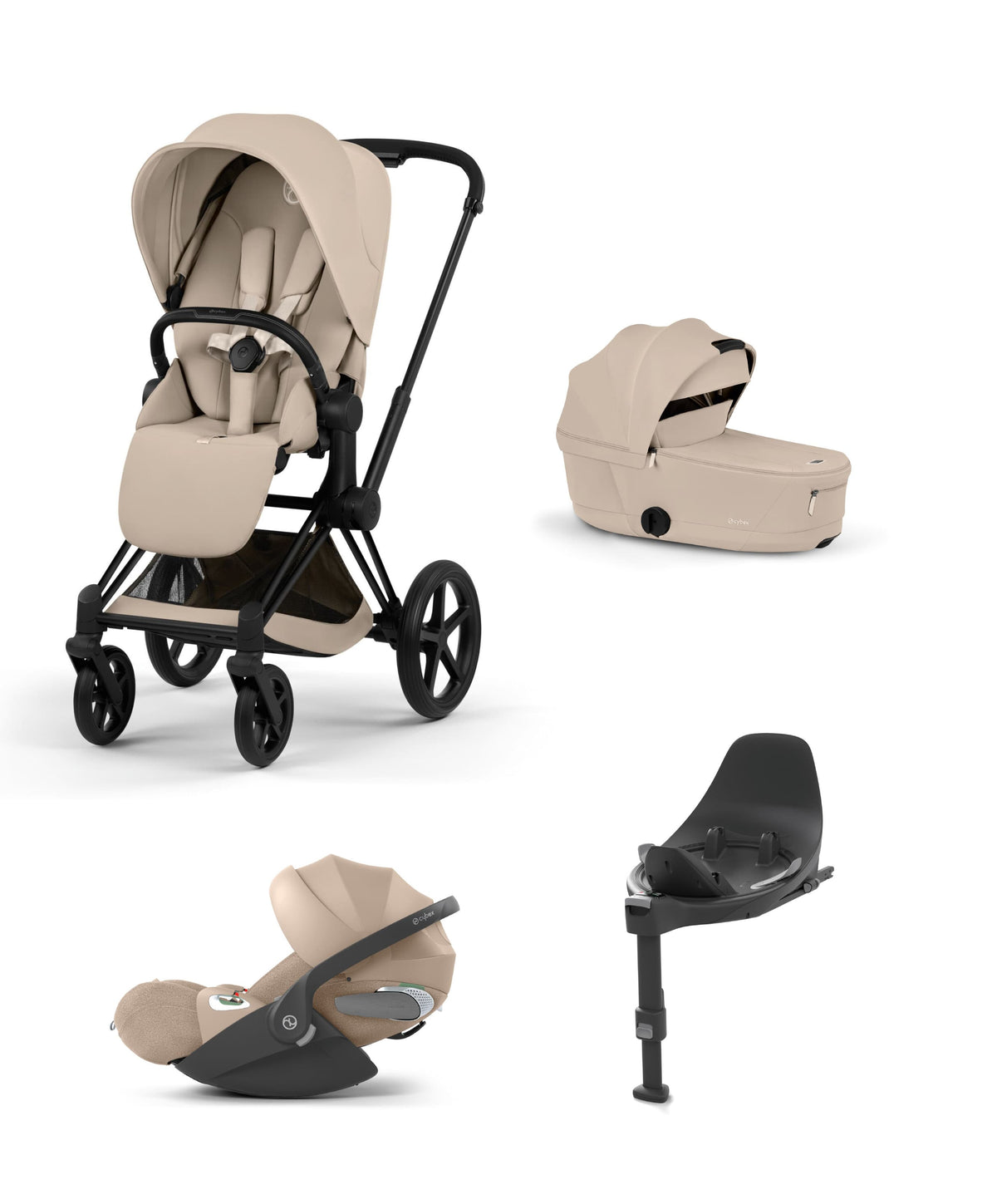 Cybex e-Priam Pushchair & Carrycot Bundle with Cybex Cloud T i-Size Rotating Baby Car Seat & Base - Cozy Beige