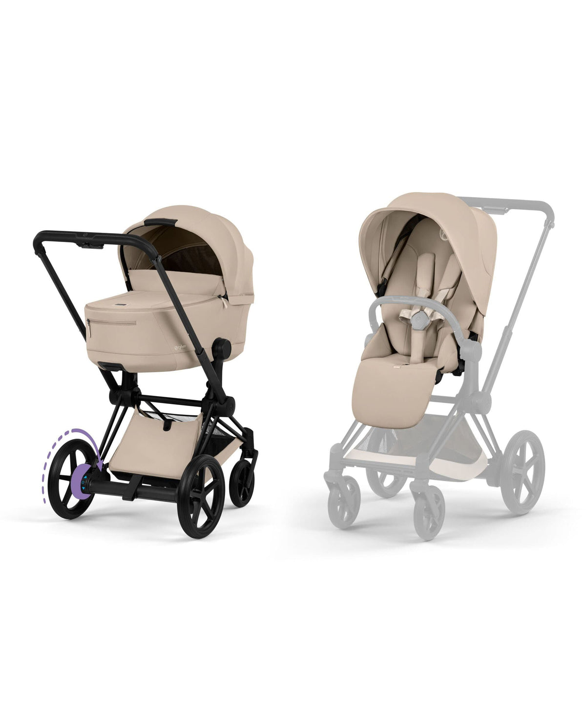 Cybex e-Priam Ultimate Pushchair Bundle with Cybex Cloud T i-Size Rotating Baby Car Seat & Base - Cozy Beige