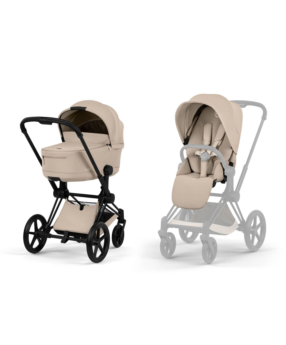 Cybex Priam Pushchair & Carry Cot Bundle With Cybex Cloud T Plus Car Seat & Base - Cozy Beige