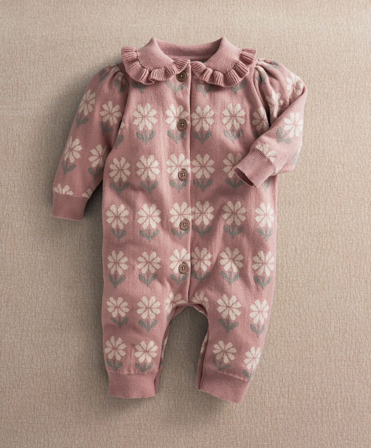 Pink Floral Knitted Romper