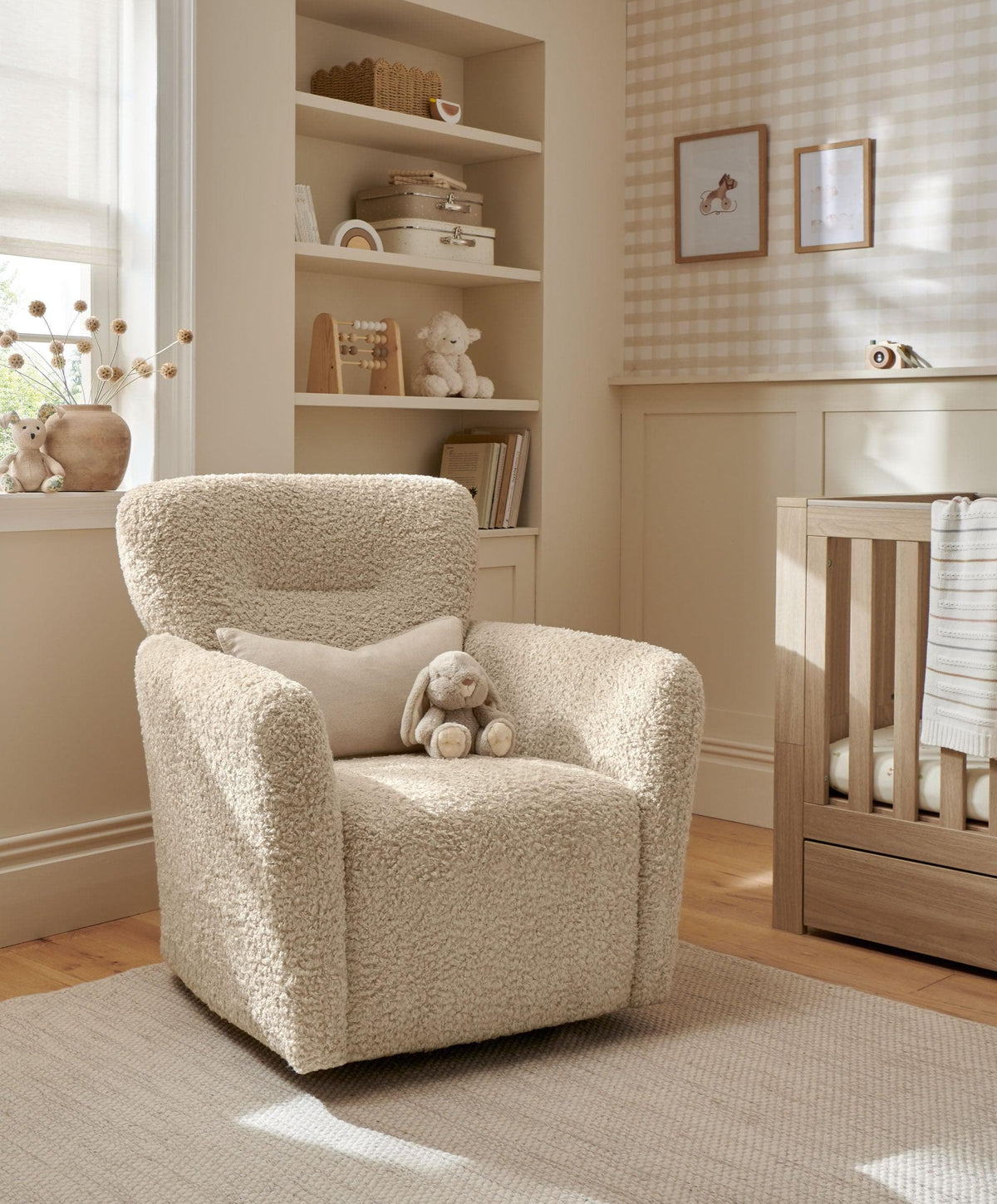 Settle Swivel Nursing Chair & Stool - Biscuit Teddy