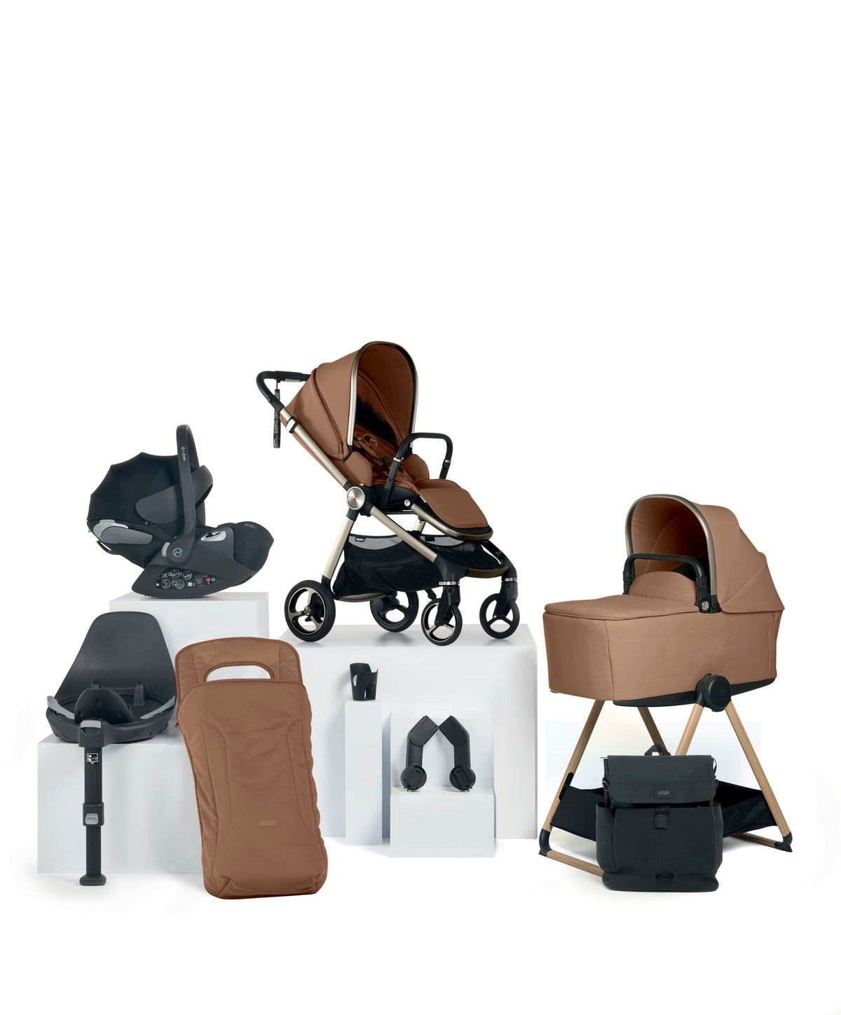Vardo Complete Pushchair Bundle with Cybex Cloud T Plus i-Size Rotating Baby Car Seat & Base (9 Pieces) - Nutmeg
