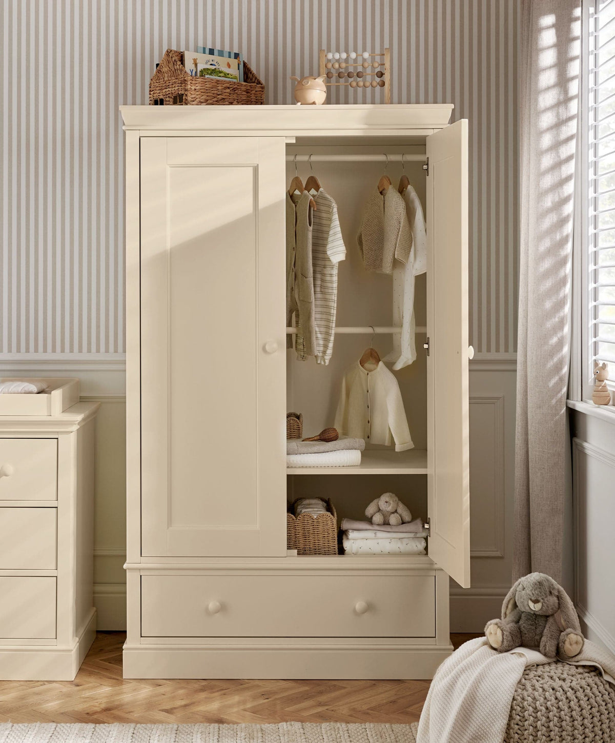 Oxford 3 Piece Cotbed Range with Dresser Changer & Wardrobe - Cashmere