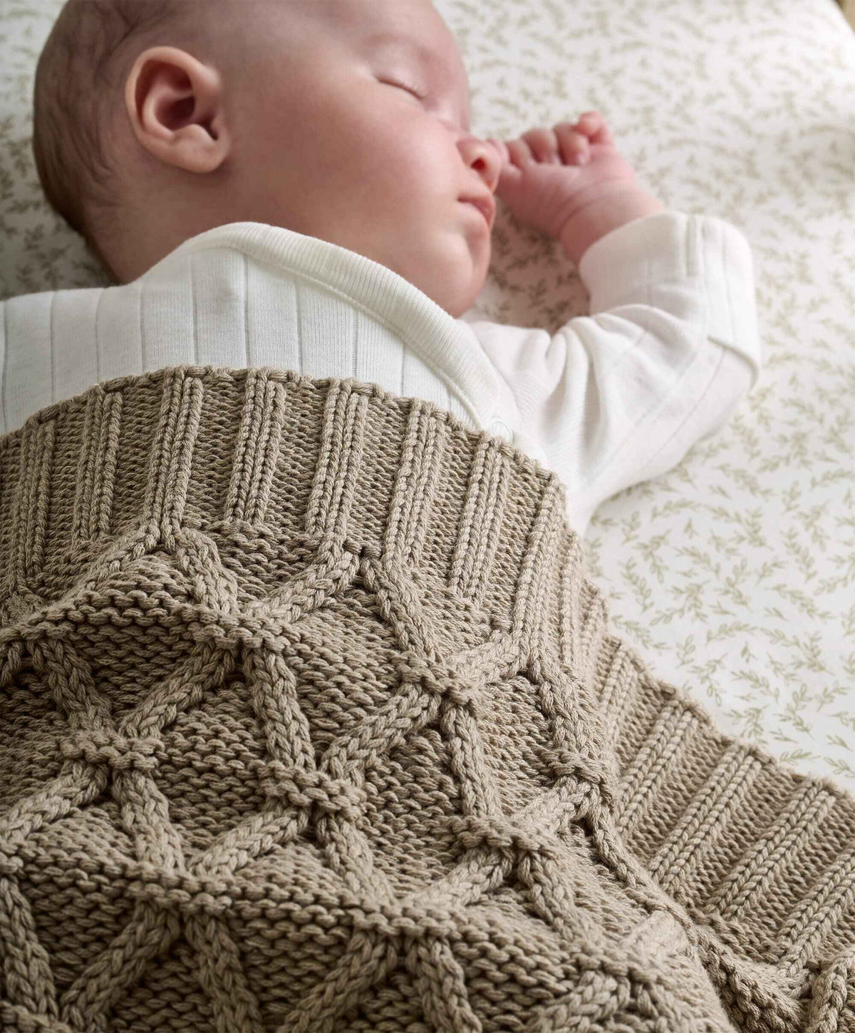 Cable Knit Blanket - Welcome to the World Seedling - Mocha