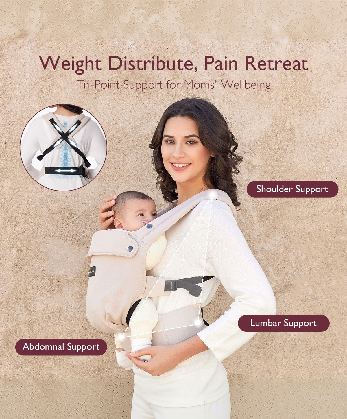 Momcozy Baby Carrier 3M+ Cotton - Khaki
