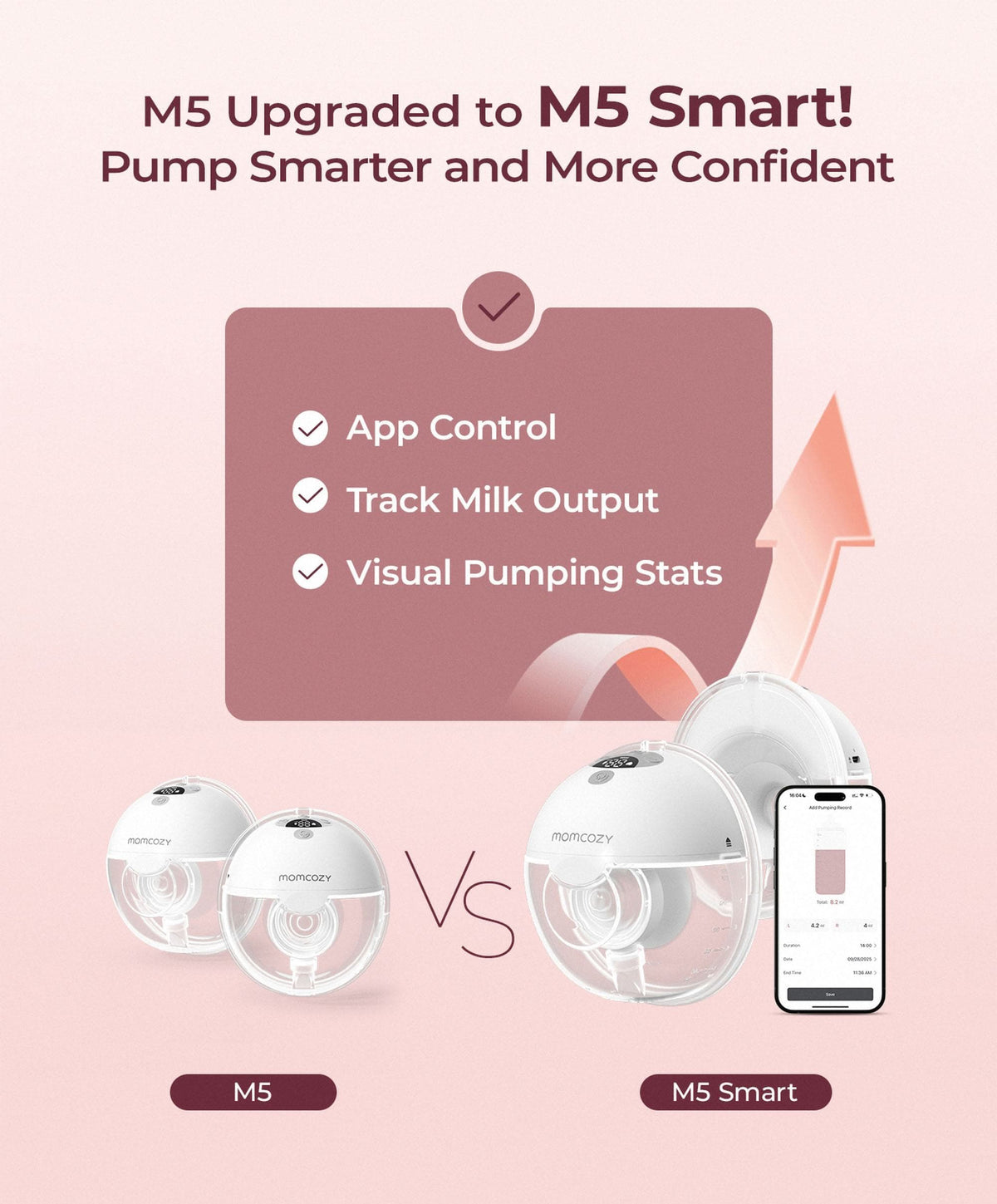 Momcozy M5 Smart Wearable Electric Single Breast Pump - Grey