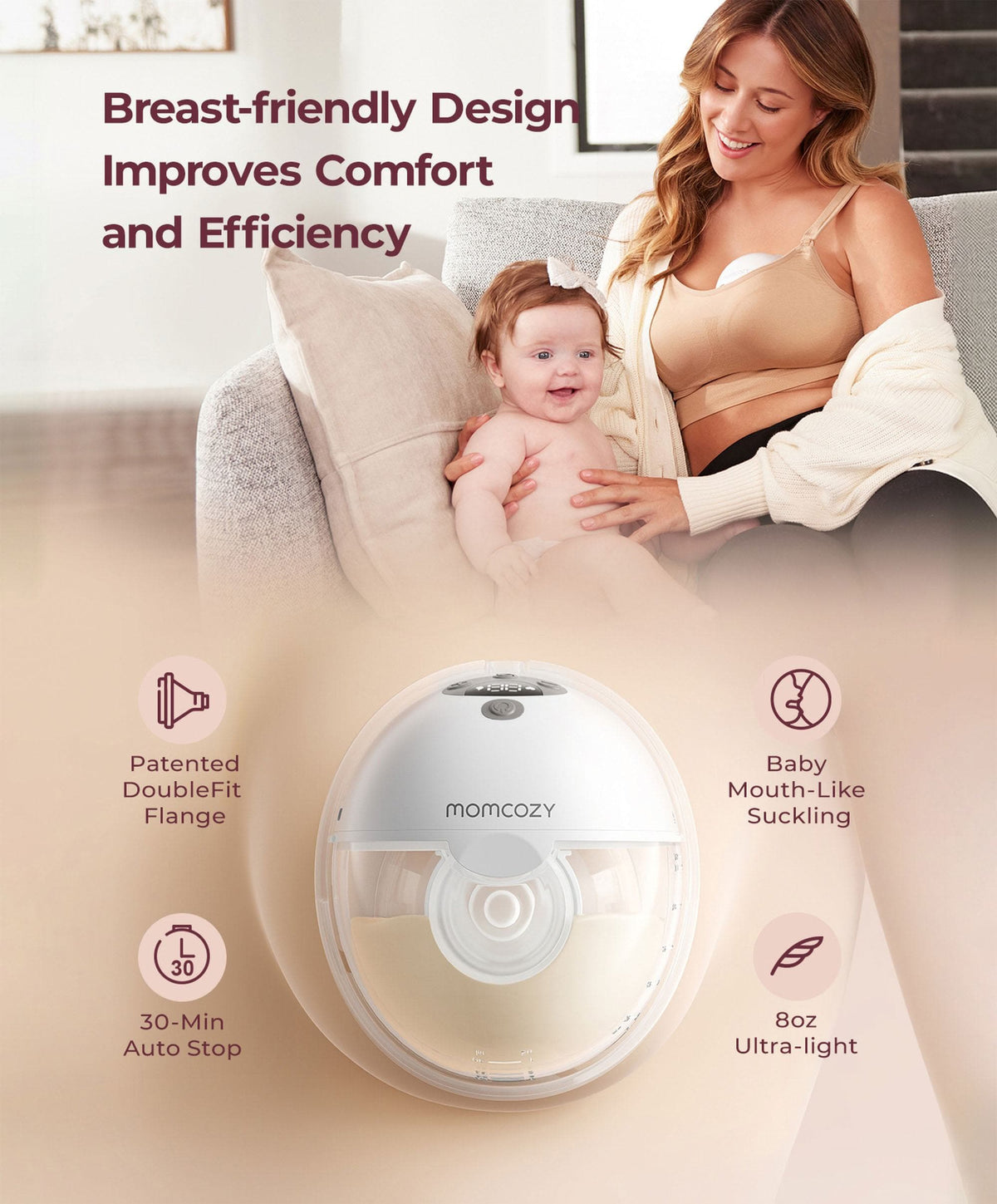 Momcozy M5 Smart Wearable Electric Single Breast Pump - Grey