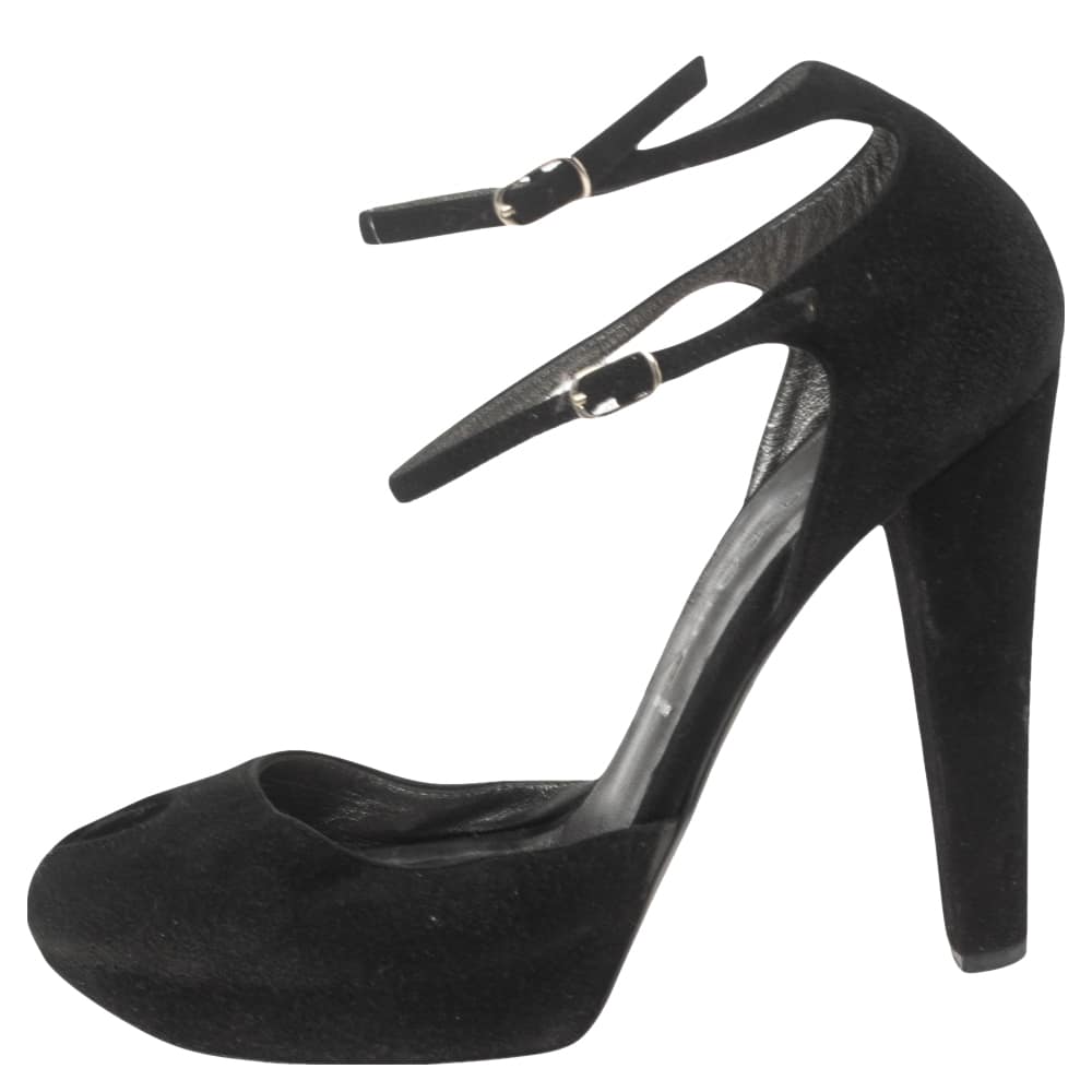 Casadei Black Suede Peep-Toe Ankle Strap Platform Sandals Size 35