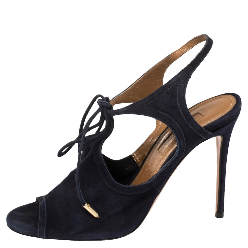 Aquazzura Blue Suede Tie-up Sandals Size 36