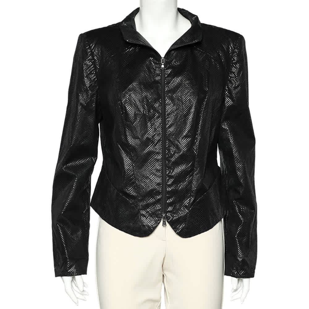 Emporio Armani Black Textured Cotton Zip Front Jacket L