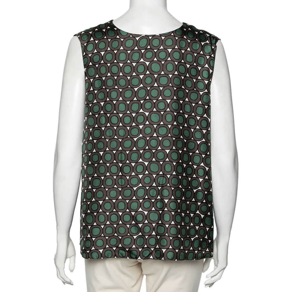 S'Max Mara Pink & Grey Printed Silk Sleeveless Top M