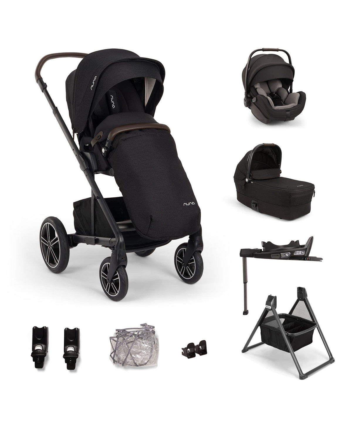 Nuna Mixx Next Pushchair Bundle With Carrycot Stand & Arra Flex Car Seat & Base - Caviar