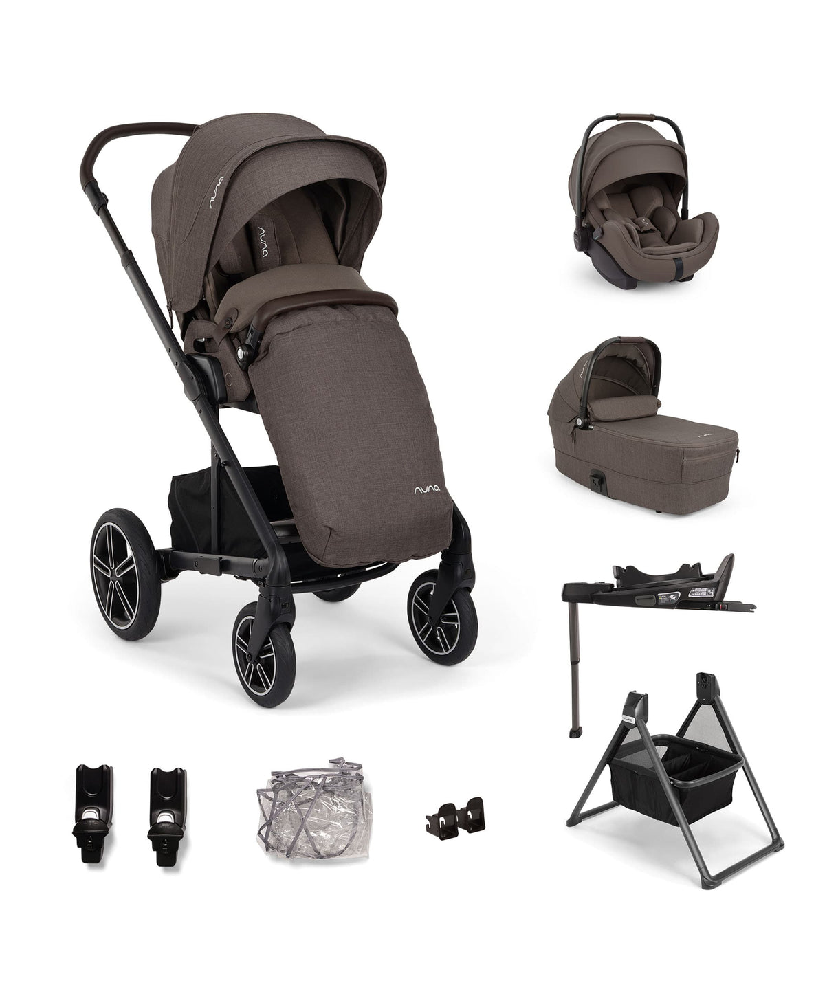 Nuna Mixx Next Pushchair Bundle With Carrycot Stand & Arra Flex Car Seat & Base - Chestnut