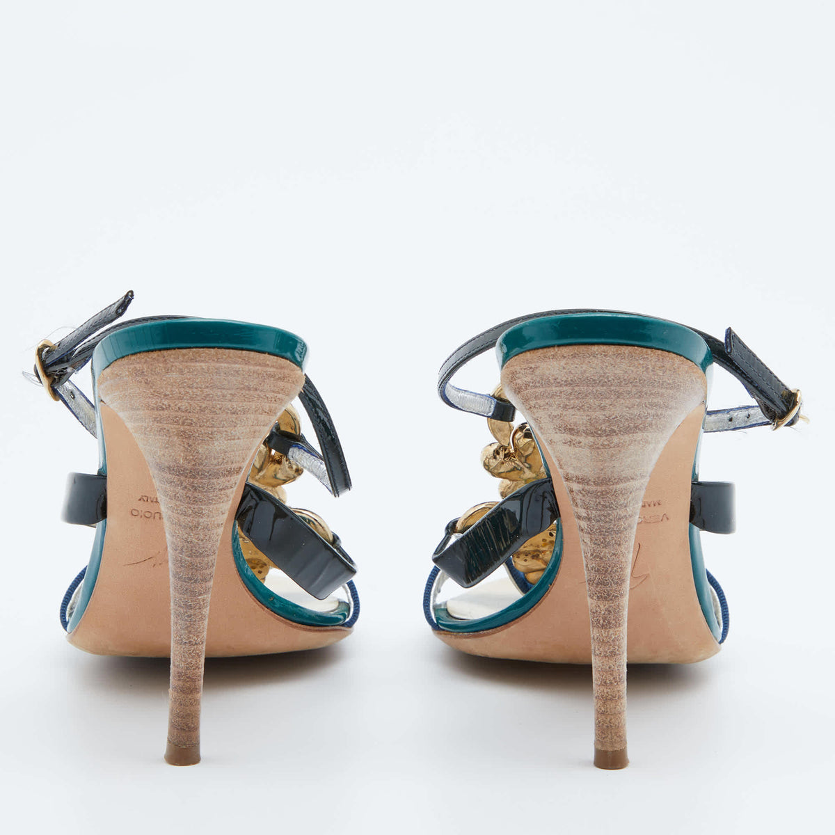 Giuseppe Zanotti Multicolor Patent Leather Crystal Embellished Slingback Sandals Size 37.5