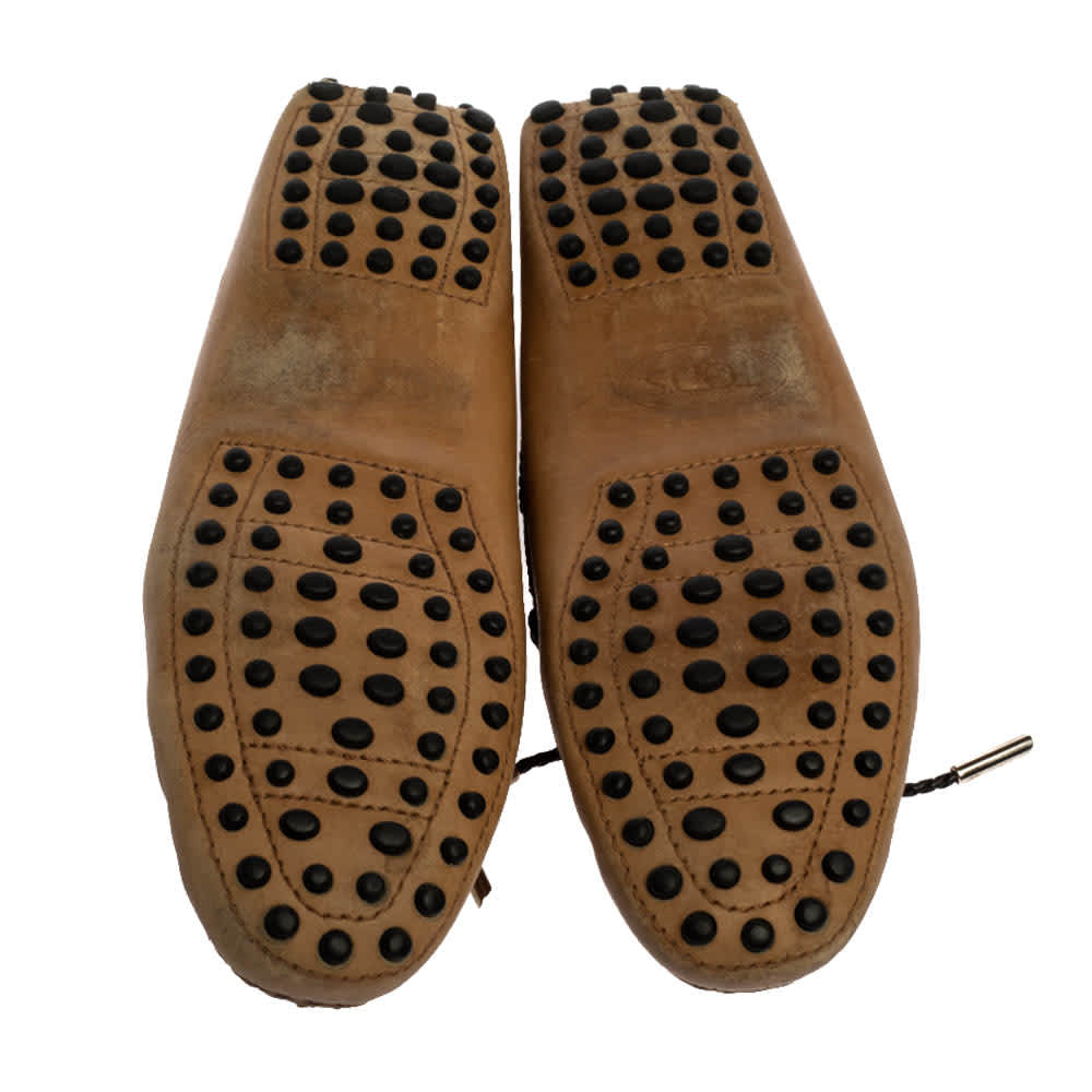 Tod's Tan Leather Braided Cord Bow Loafers Size 36.5