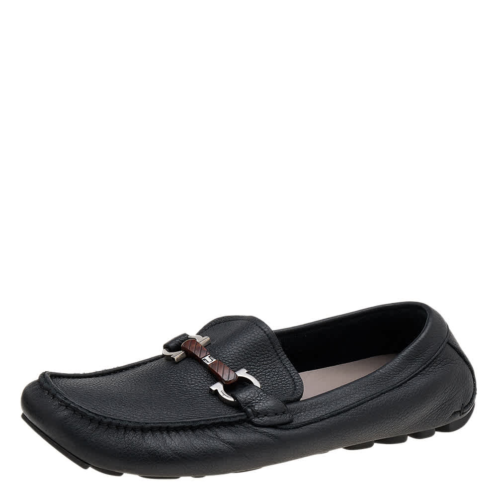 Salvatore Ferragamo Black Leather Gancini Bit Slip On Loafers Size 43