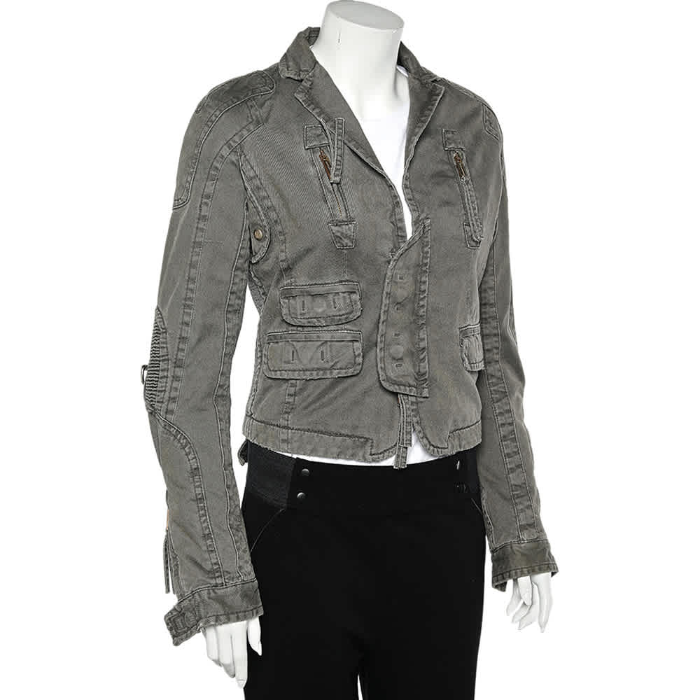 Dsquared2 Vintage Khaki Cotton Distressed Utility Jacket XXS