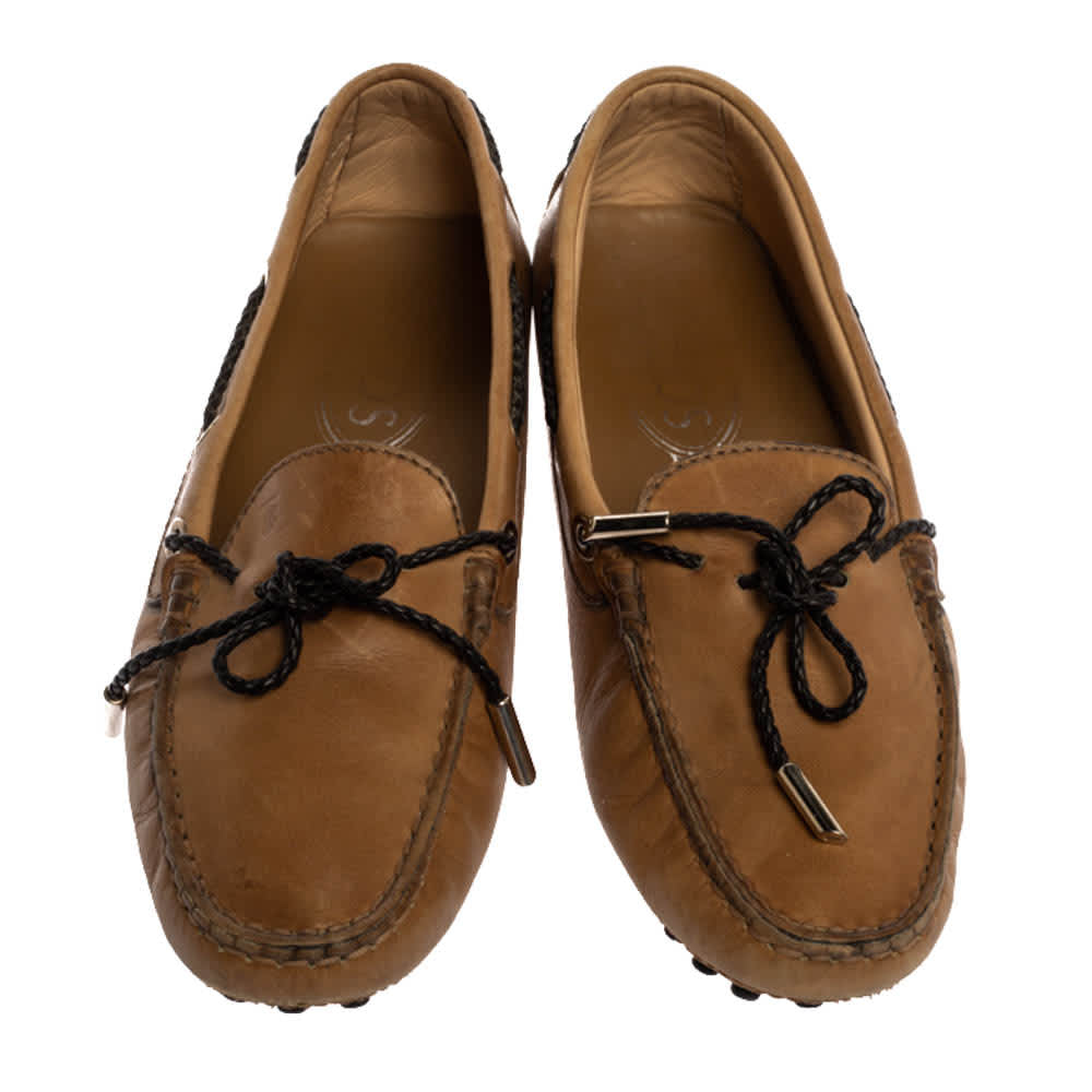 Tod's Tan Leather Braided Cord Bow Loafers Size 36.5