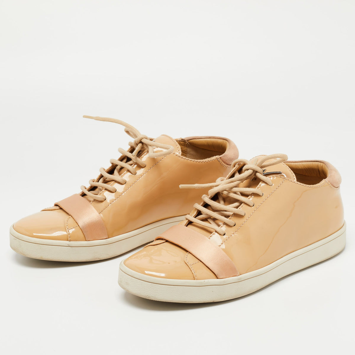 Giuseppe Zanotti Beige Patent Leather Low Top Sneakers Size 37