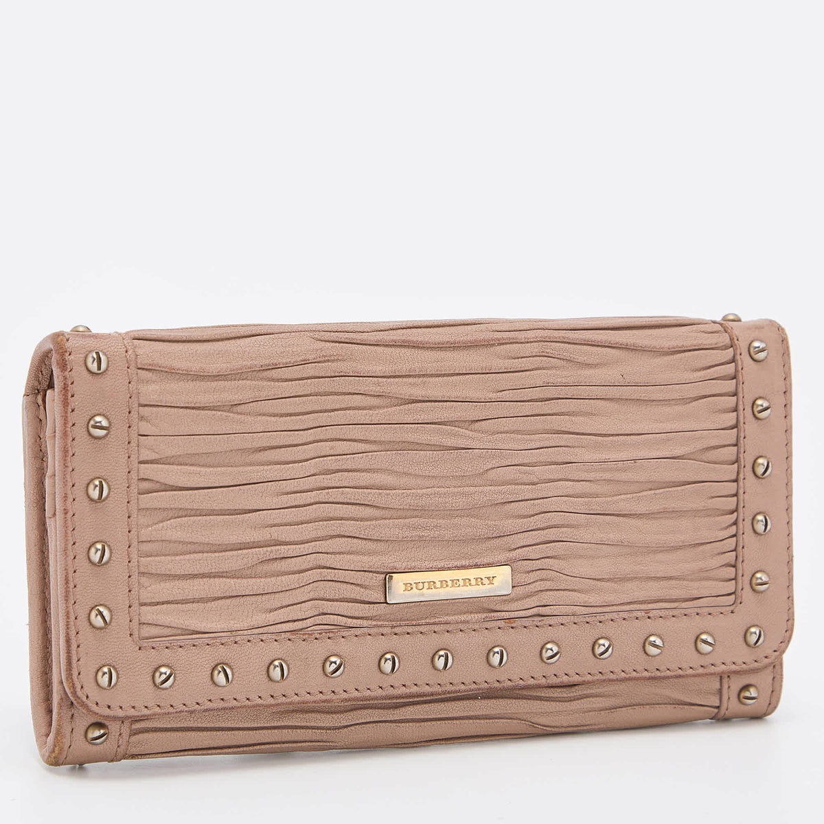 Burberry Old Rose Pleated Leather Flap Continental Wallet