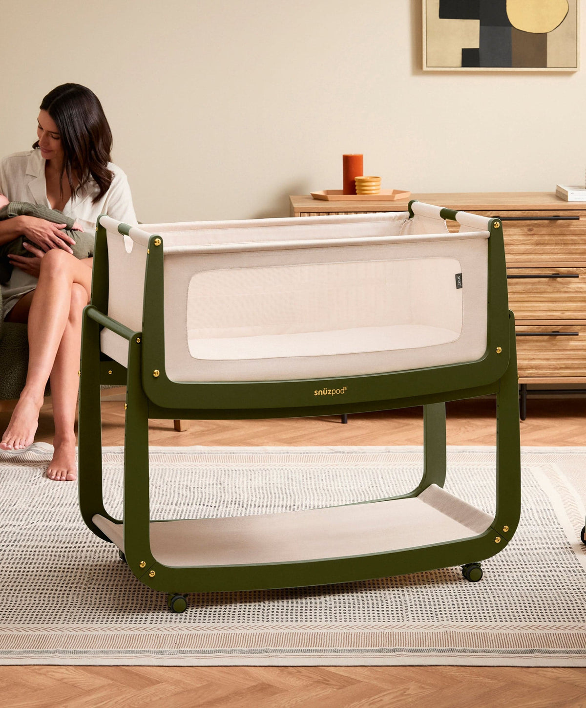 SnuzPod 5 Bedside Crib - Olive