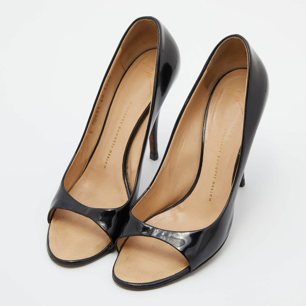 Giuseppe Zanotti Black Patent Leather Open Toe Pumps Size 40