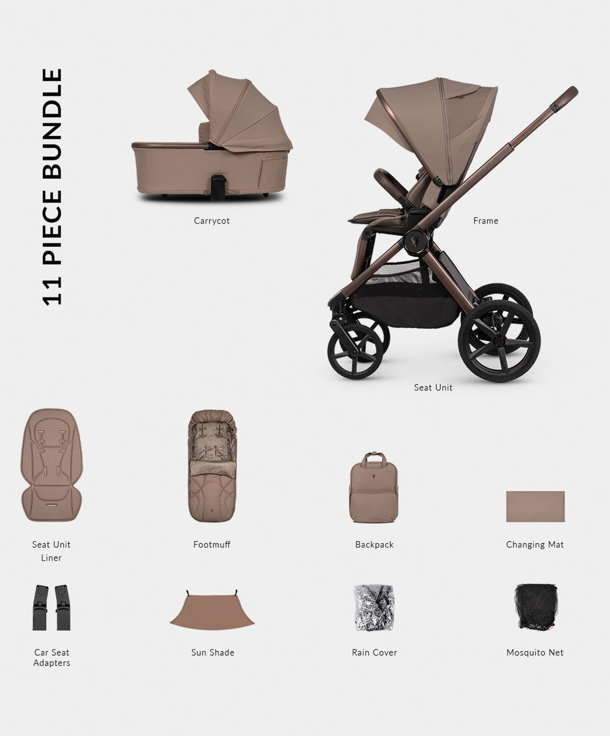 Venicci Upline3 2in1 Essential Pushchair Bundle (11 Piece) - Sand