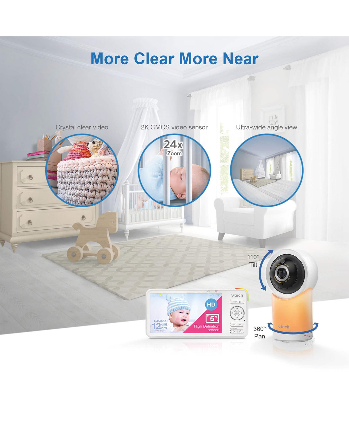 VTech RM5766HD Smart Video Baby Monitor & Camera Floorstand - White