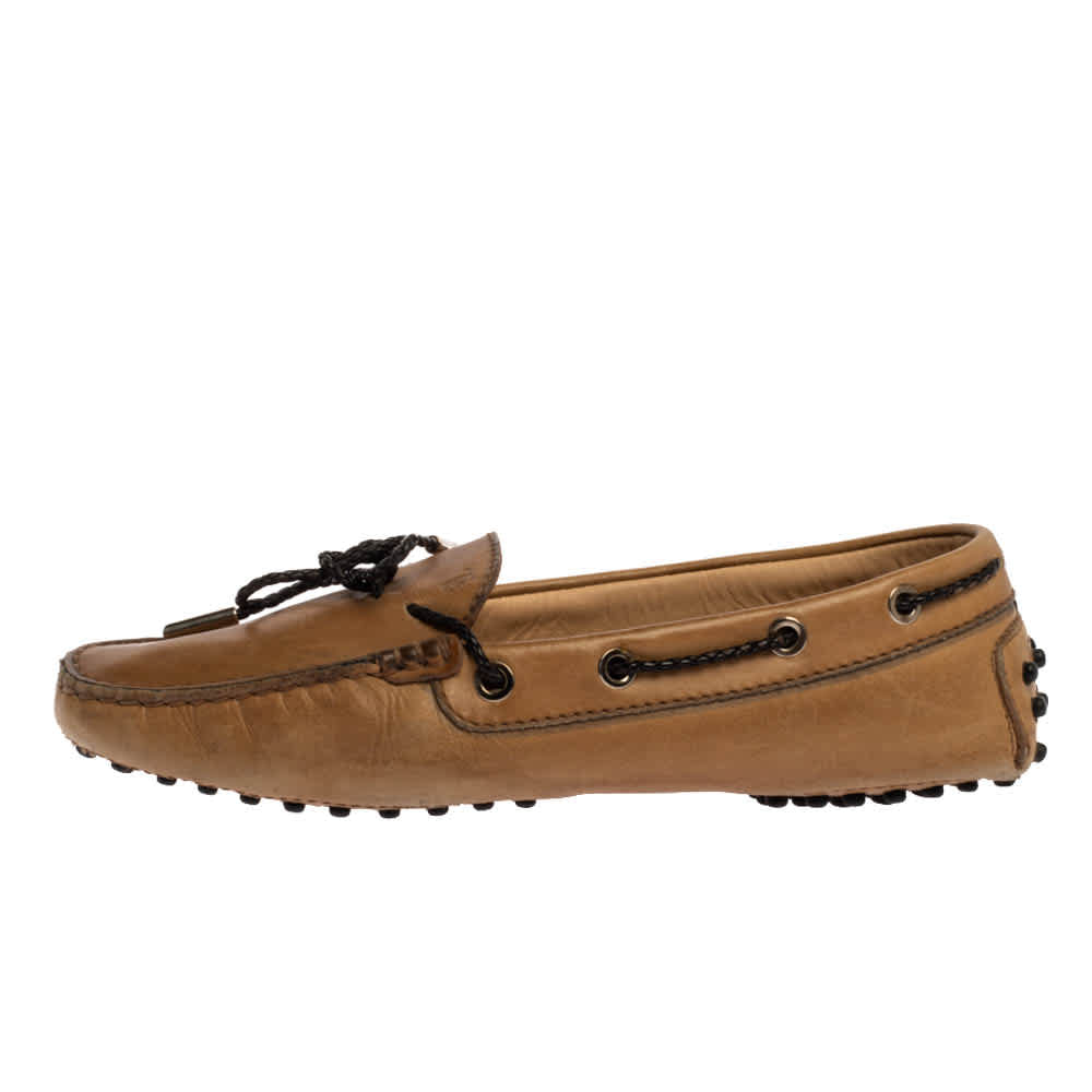 Tod's Tan Leather Braided Cord Bow Loafers Size 36.5