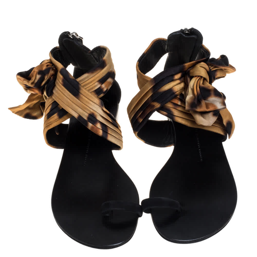 Giuseppe Zanotti Brown/Black Satin Sandals Size 39