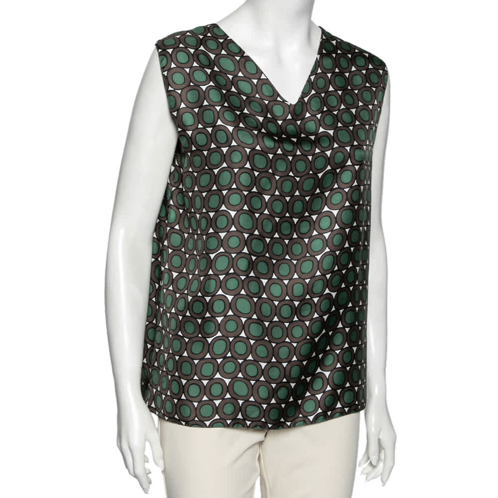 S'Max Mara Pink & Grey Printed Silk Sleeveless Top M