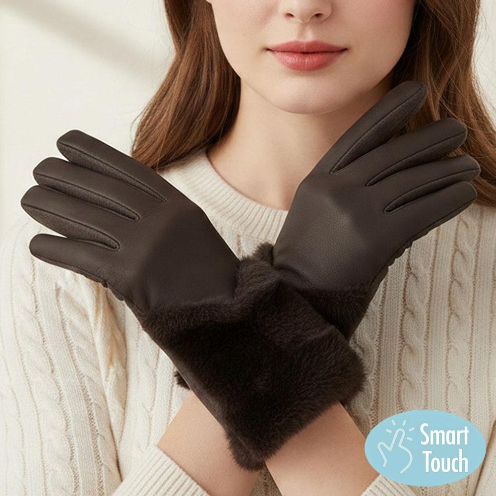 Faux Fur Cuff Trim Accent Smart Touch Winter Gloves