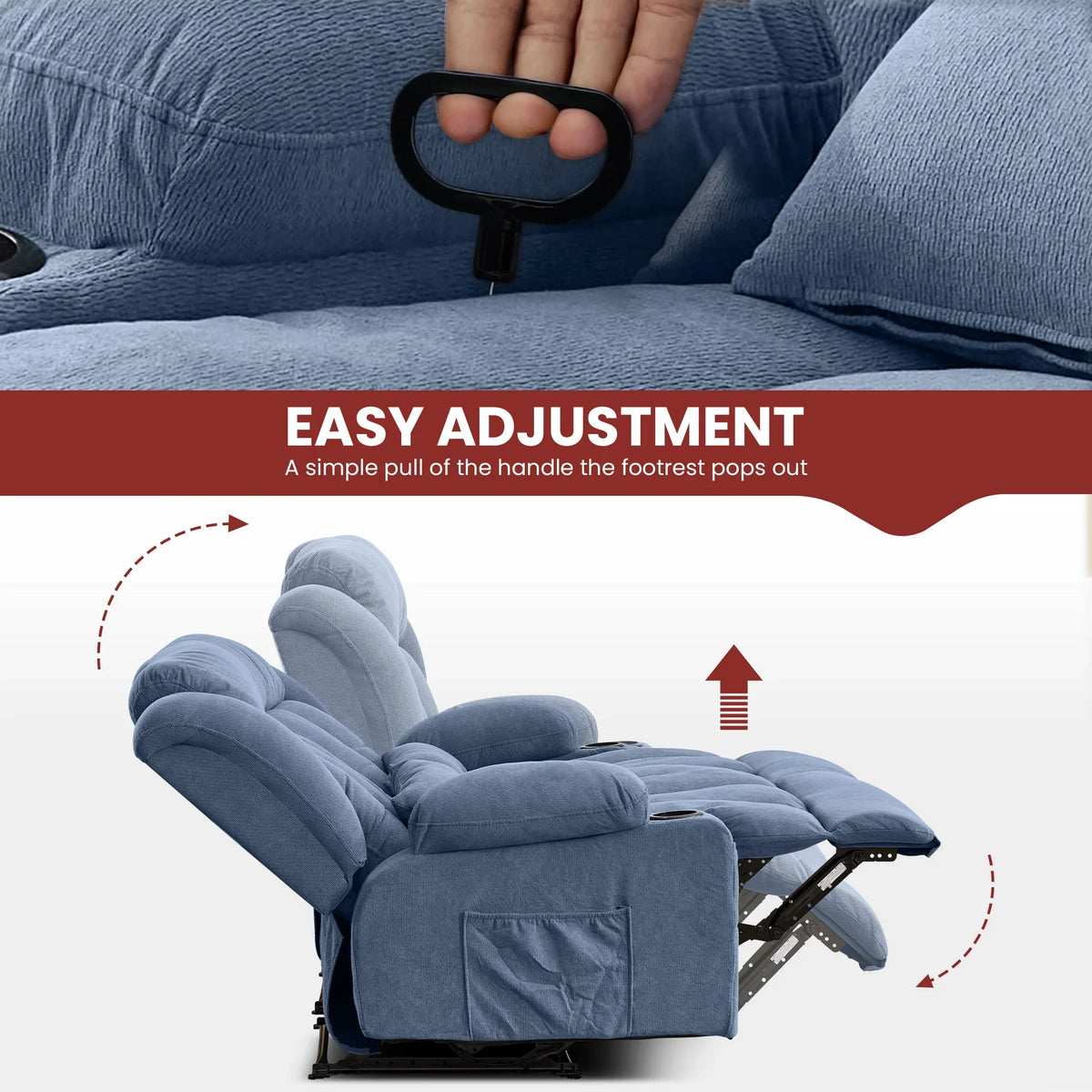 Dual-Seater Reclining Couch with Side Pockets and Convenient Drink Holders