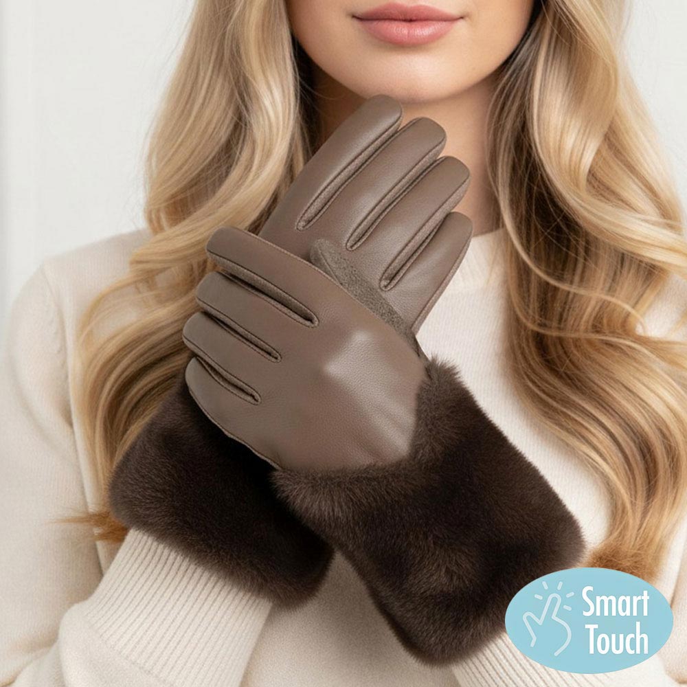 Faux Fur Cuff Trim Accent Smart Touch Winter Gloves
