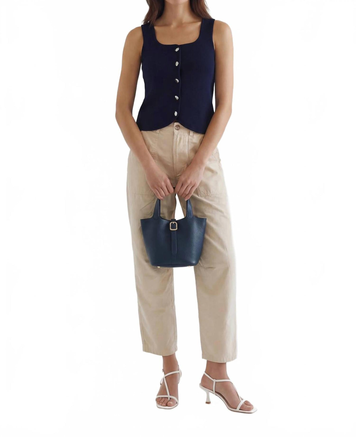 Macie Button Knit Top In Navy
