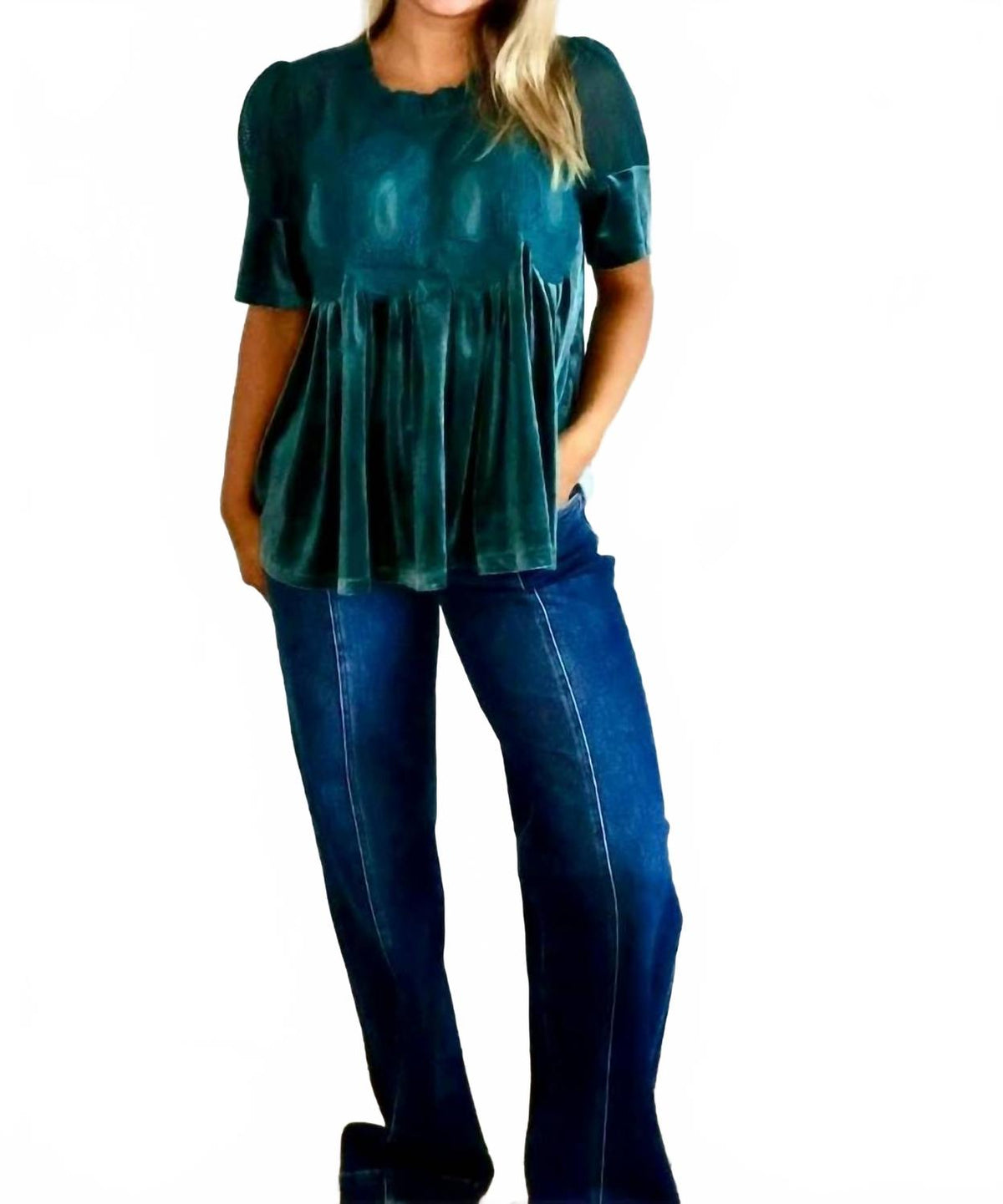Eliza Velvet Top In Teal