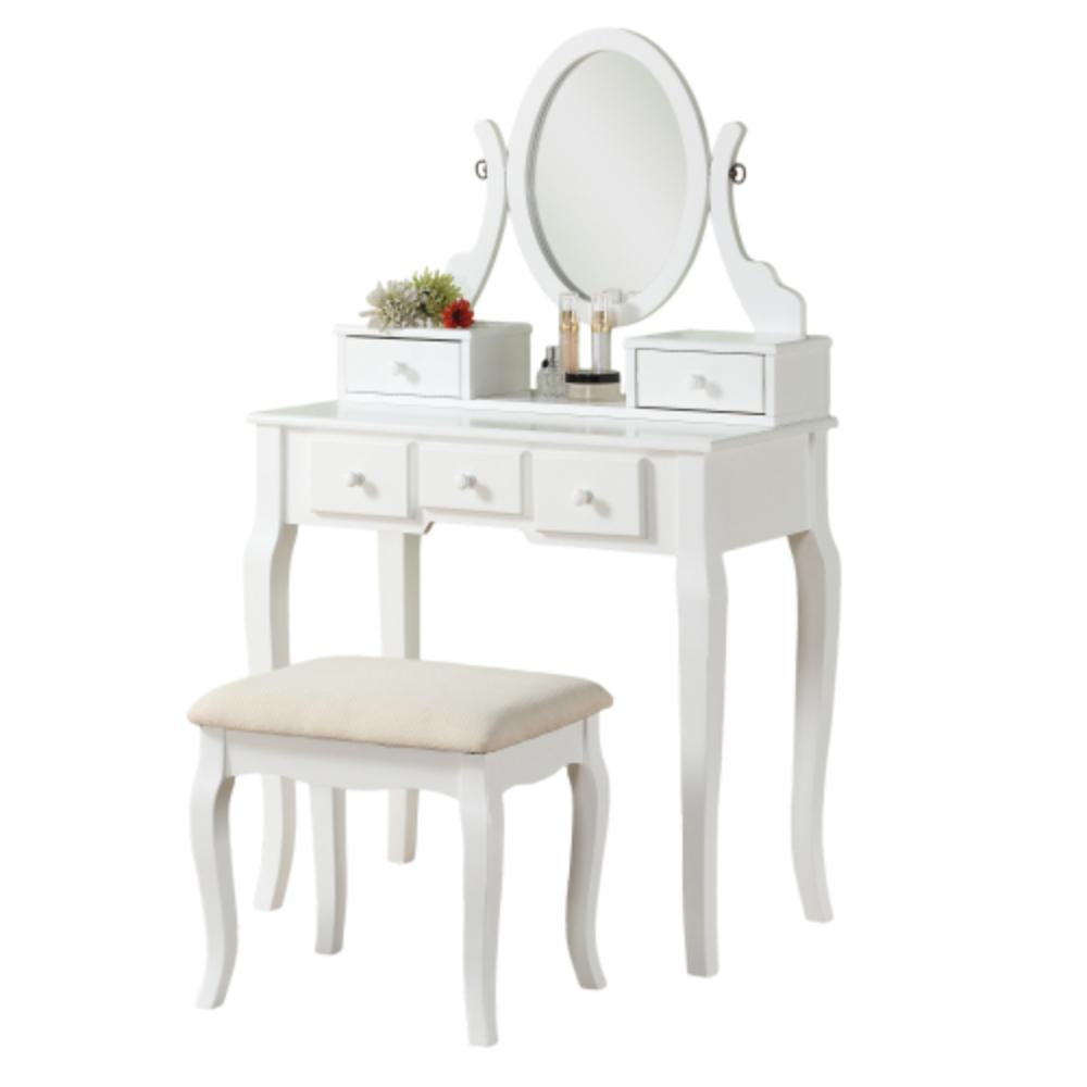 Wooden Makeup Table with Lined Drawer Storage