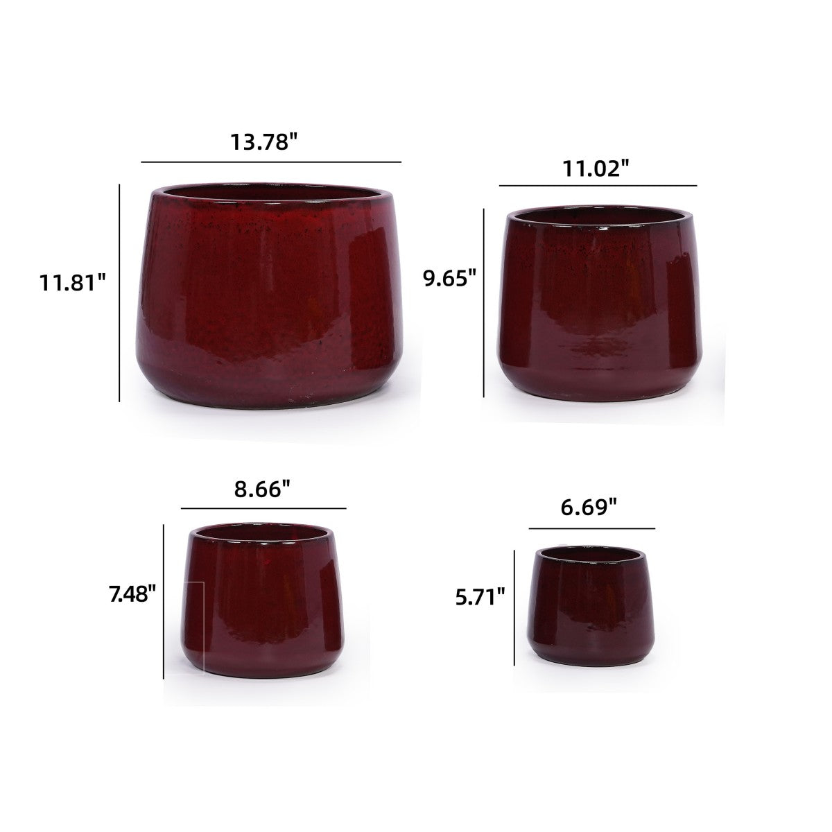 Set of 4 Glossy Deep Green Ceramic Planters with Drainage Holes